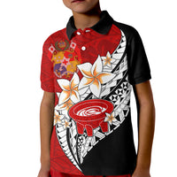 Tonga Kava Bowl Kid Polo Shirt Tongan Kupesi Ngatu Pattern Black LT14 Kid Red - Polynesian Pride