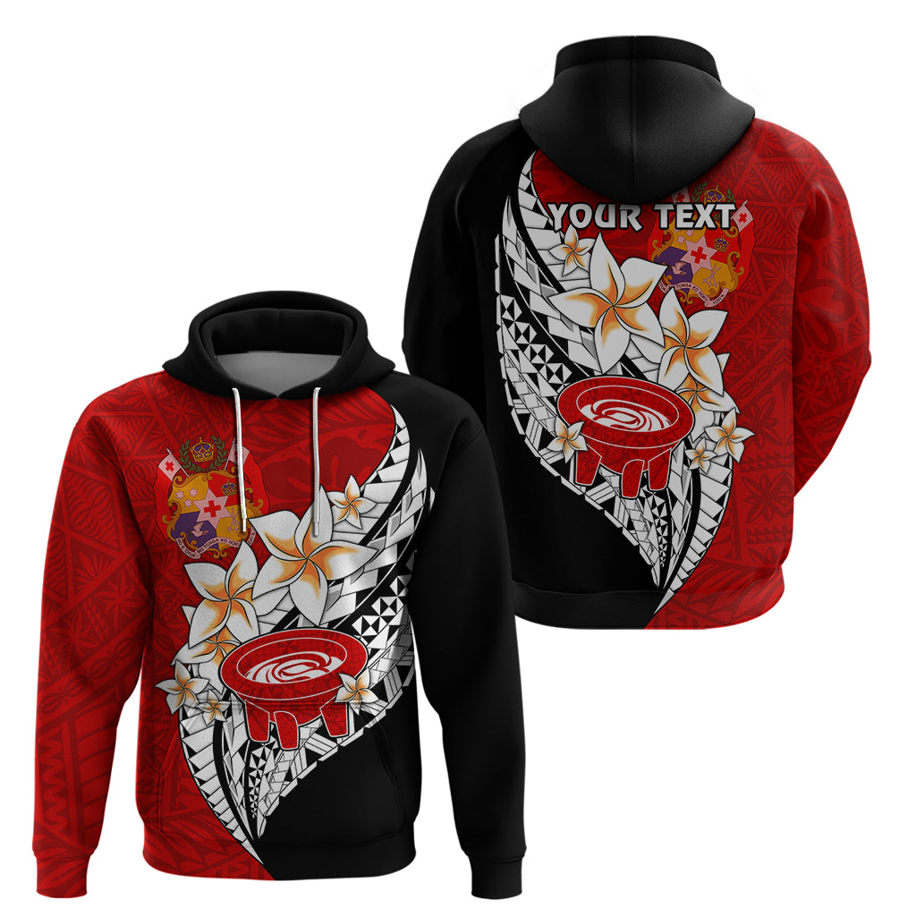 Custom Tonga Kava Bowl Hoodie Tongan Kupesi Ngatu Pattern Black LT14 Pullover Hoodie Red - Polynesian Pride