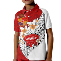 Tonga Kava Bowl Kid Polo Shirt Tongan Kupesi Ngatu Pattern White LT14 Kid Red - Polynesian Pride