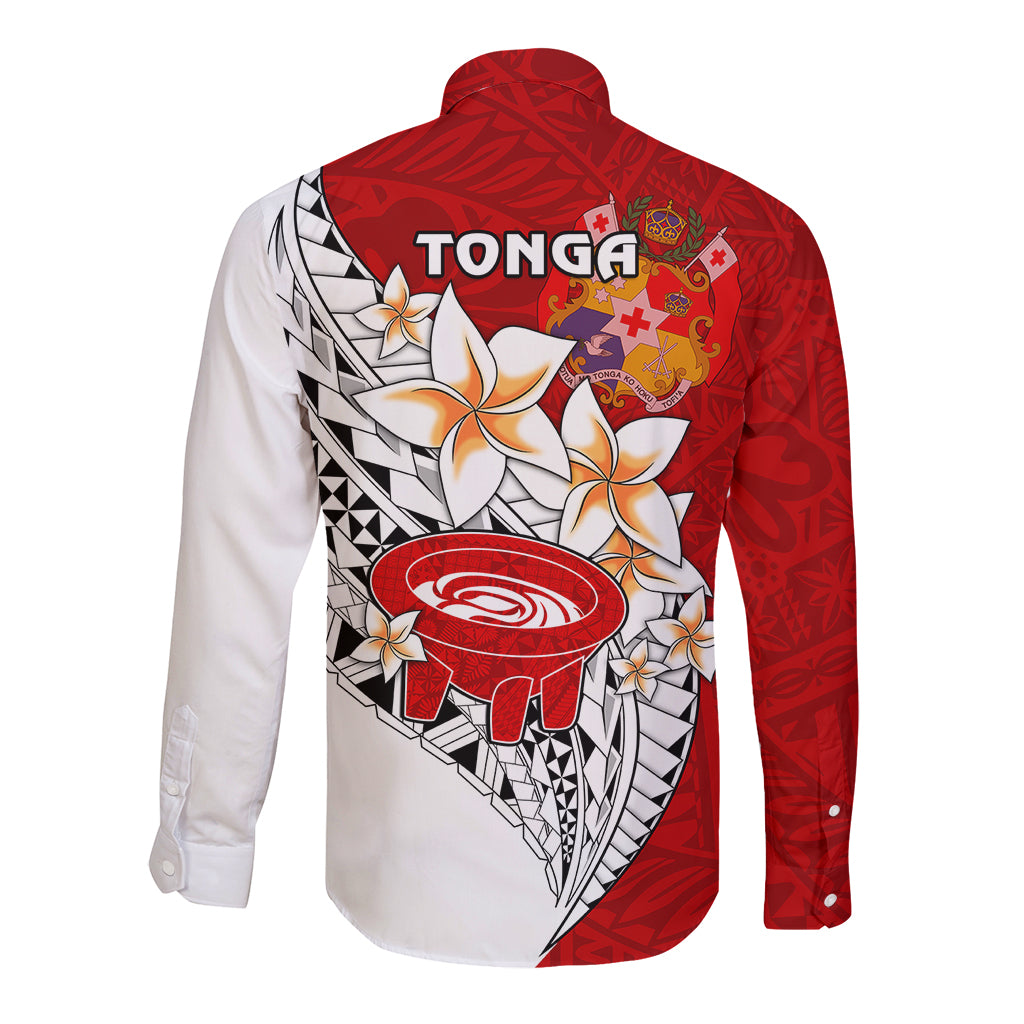 Tonga Kava Bowl Long Sleeve Button Shirt Tongan Kupesi Ngatu Pattern White LT14 - Polynesian Pride