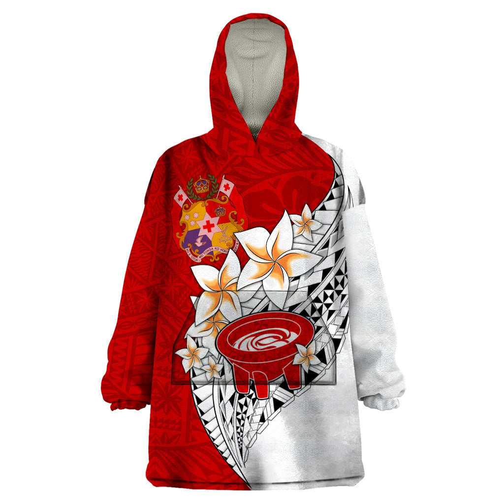 Tonga Kava Bowl Wearable Blanket Hoodie Tongan Kupesi Ngatu Pattern White LT14 One Size Red - Polynesian Pride