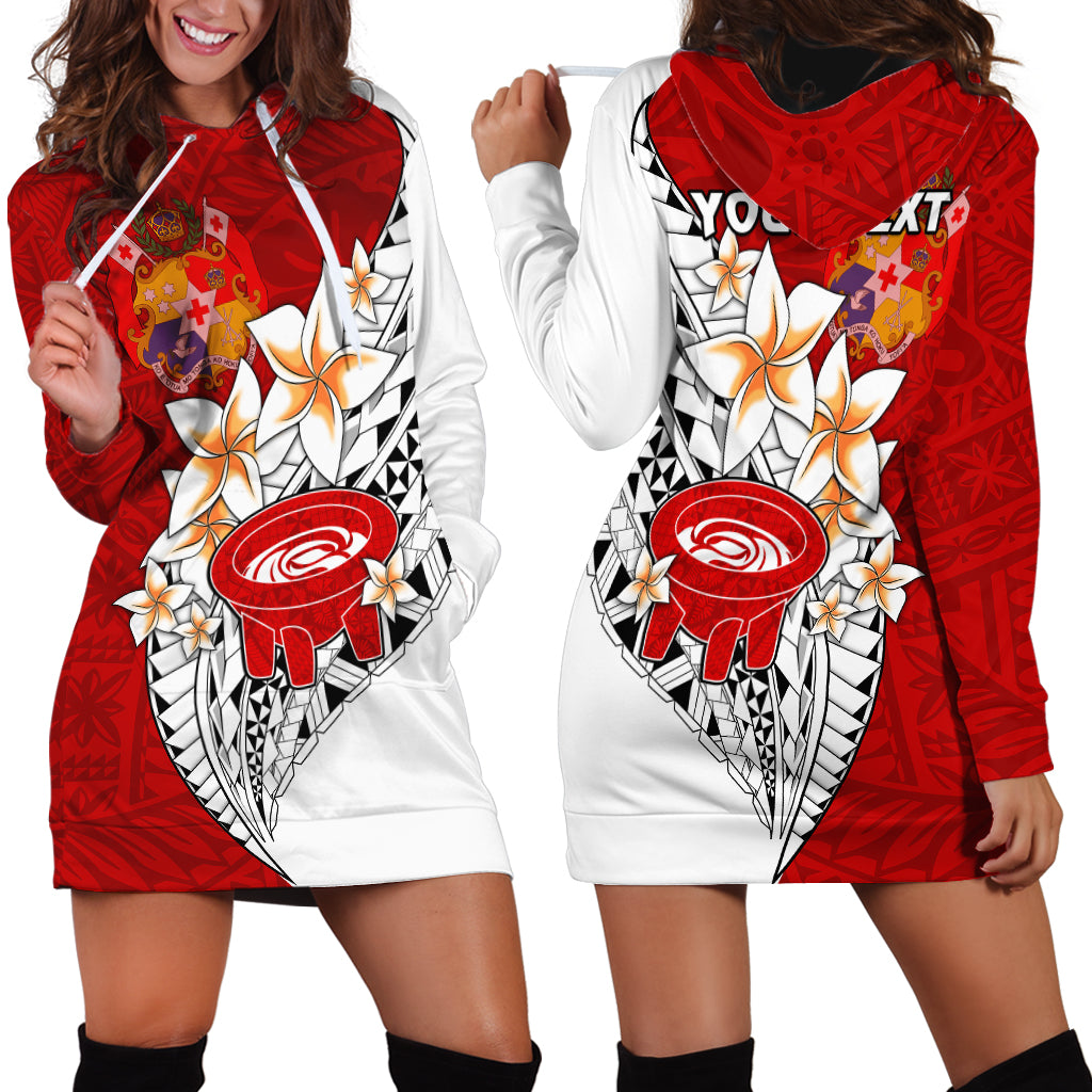 (Custom Personalised) Tonga Kava Bowl Hoodie Dress Tongan Kupesi Ngatu Pattern White LT14 Red - Polynesian Pride