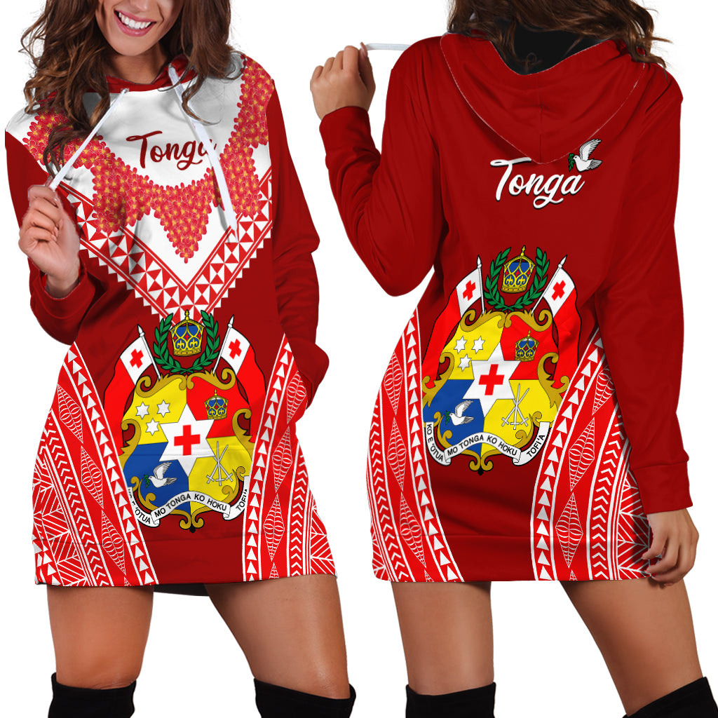 Tonga Heilala Flowers Hoodie Dress Tongan Ngatu White Special Verison LT14 Red - Polynesian Pride