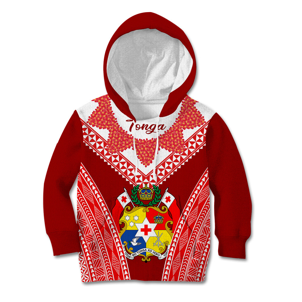 Tonga Heilala Flowers Kid Hoodie Tongan Ngatu White Special Verison LT14 Hoodie Red - Polynesian Pride