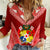 Tonga Heilala Flowers Women Casual Shirt Tongan Ngatu White Special Verison LT14 Female Red - Polynesian Pride