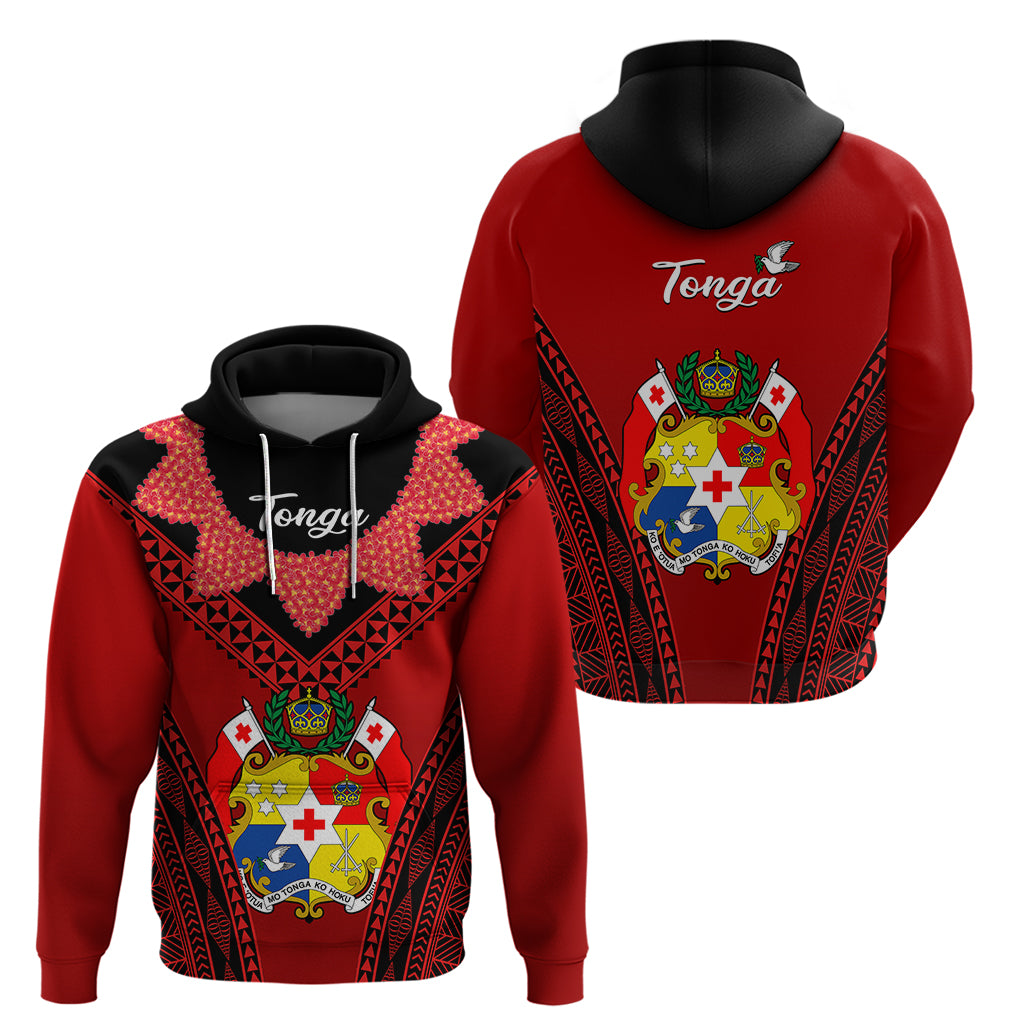 Tonga Heilala Flowers Hoodie Tongan Ngatu Black Special Verison LT14 Red - Polynesian Pride