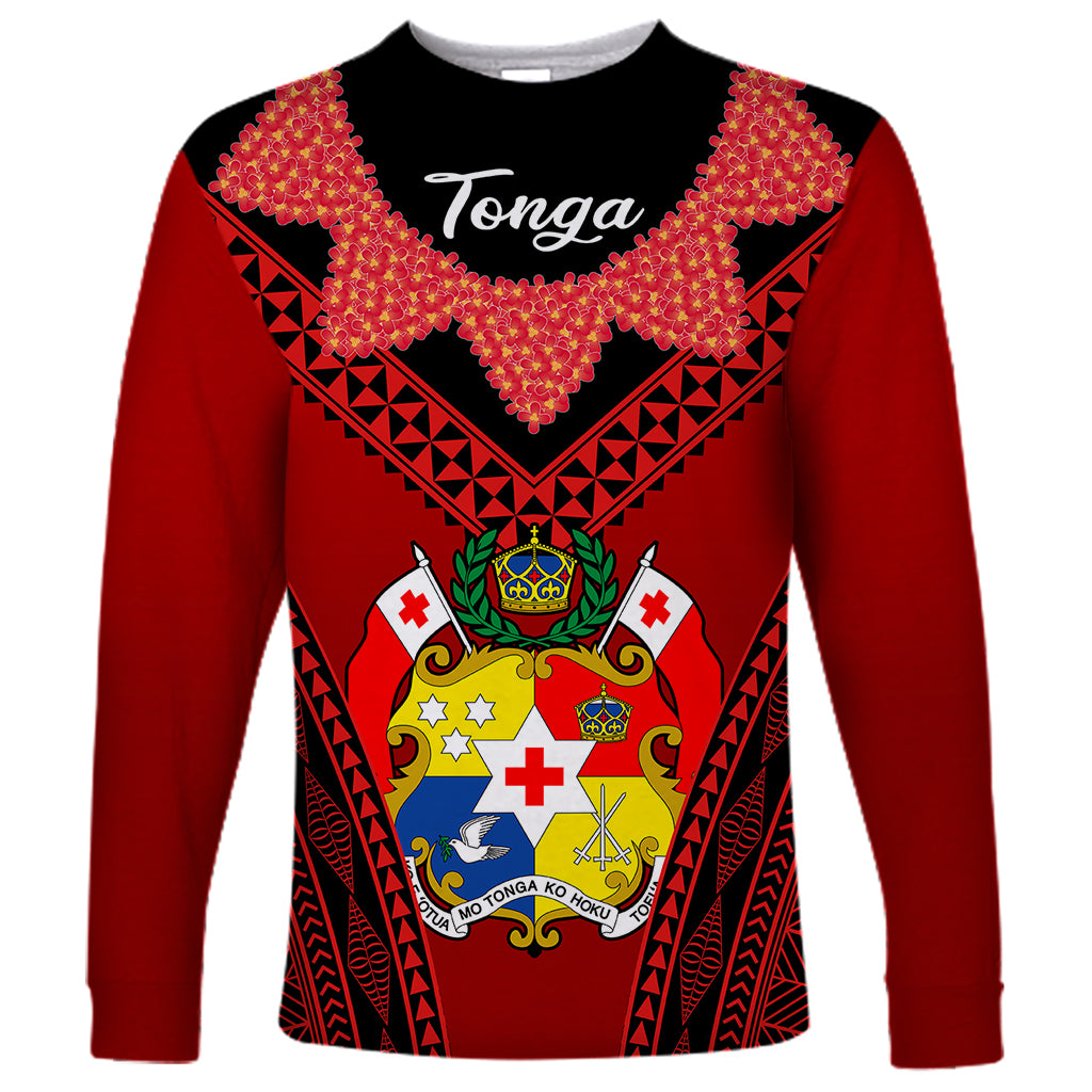 Tonga Heilala Flowers Long Sleeve Shirt Tongan Ngatu Black Special Verison LT14 Unisex Red - Polynesian Pride