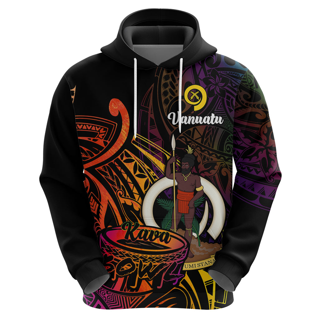 Custom Vanuatu Hoodie Kava Bowl Mix Polynesian Gradient Style LT14 Zip Hoodie Black - Polynesian Pride
