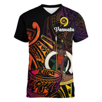 (Custom Personalised) Vanuatu Women V Neck T Shirt Kava Bowl Mix Polynesian Gradient Style LT14 - Polynesian Pride