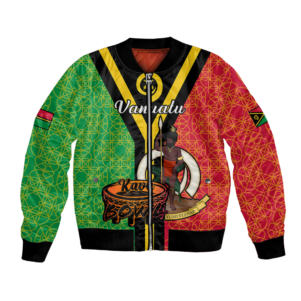(Custom Personalised) Vanuatu Bomber Jacket Kava Bowl Mix Sand Drawing Flag Style LT14 Unisex Black - Polynesian Pride