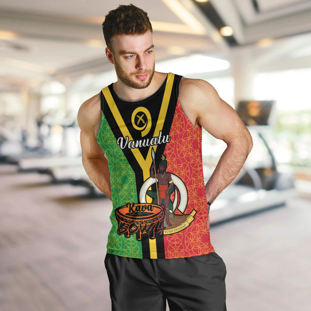 (Custom Personalised) Vanuatu Men Tank Top Kava Bowl Mix Sand Drawing Flag Style LT14 - Polynesian Pride