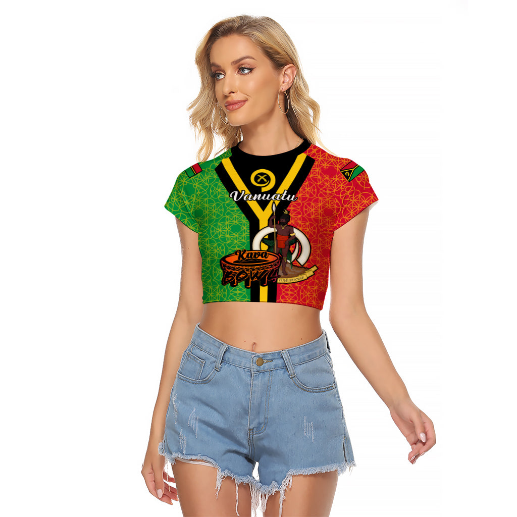 (Custom Personalised) Vanuatu Raglan Cropped T Shirt Kava Bowl Mix Sand Drawing Flag Style LT14 Female Black - Polynesian Pride