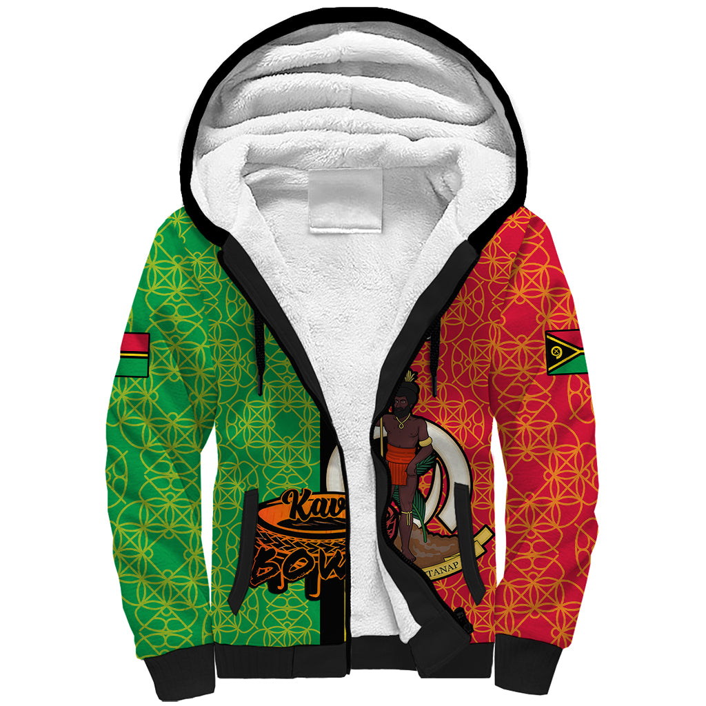 (Custom Personalised) Vanuatu Sherpa Hoodie Kava Bowl Mix Sand Drawing Flag Style LT14 Unisex Black - Polynesian Pride