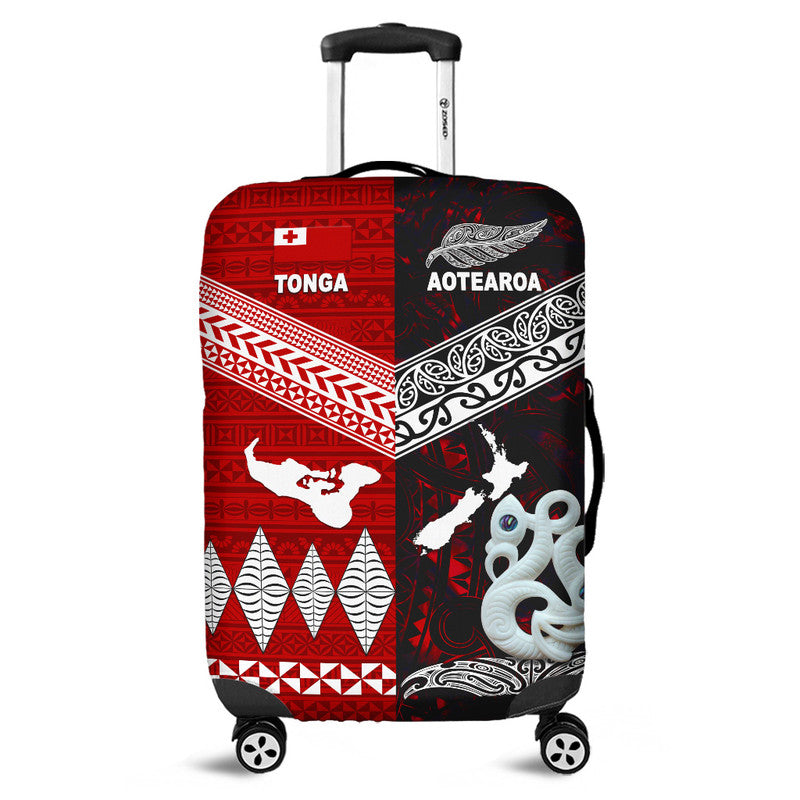 New Zealand And Tonga Luggage Cover Together - Red LT8 Red - Polynesian Pride