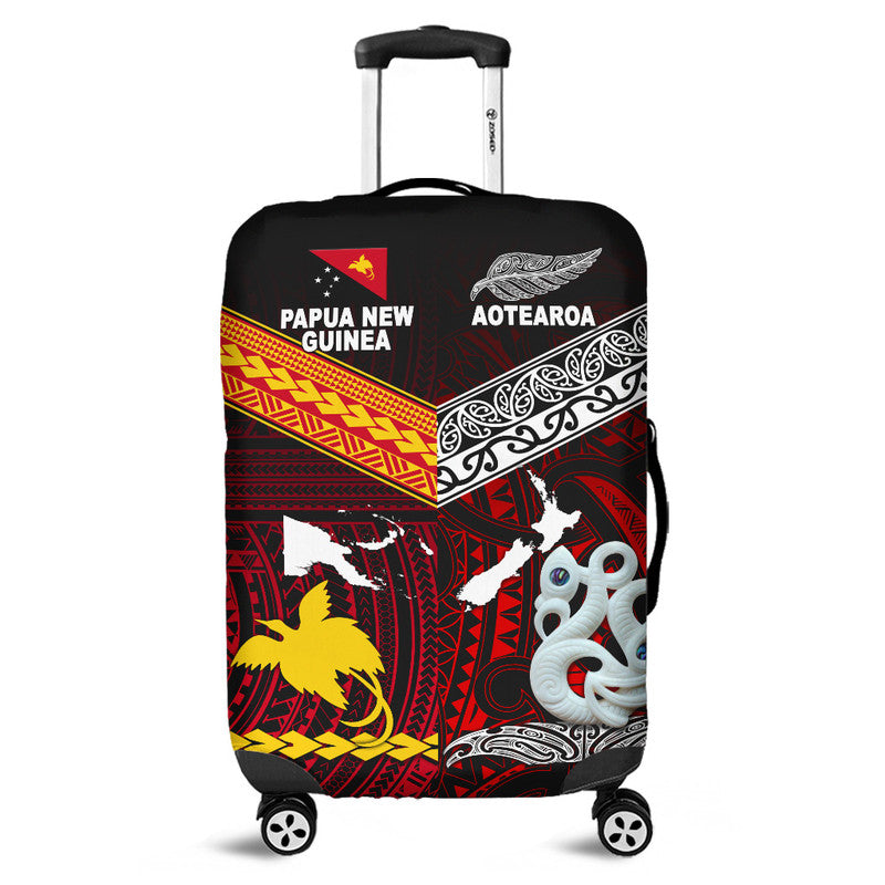 New Zealand And Papua New Guinea Luggage Cover Together - Red LT8 Red - Polynesian Pride