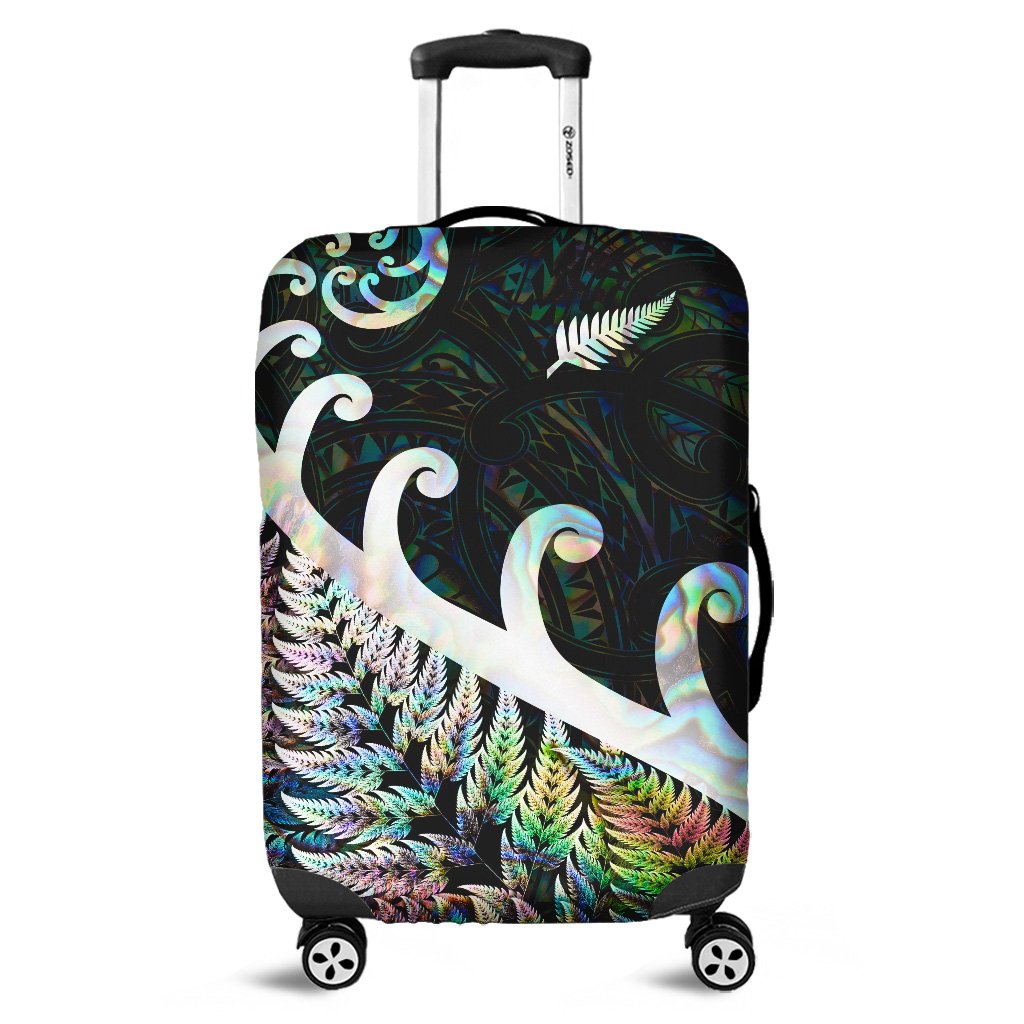 New Zealand Rugby Maori Luggage Cover Silver Fern Koru Vibes - Paua Shell LT8 Green - Polynesian Pride