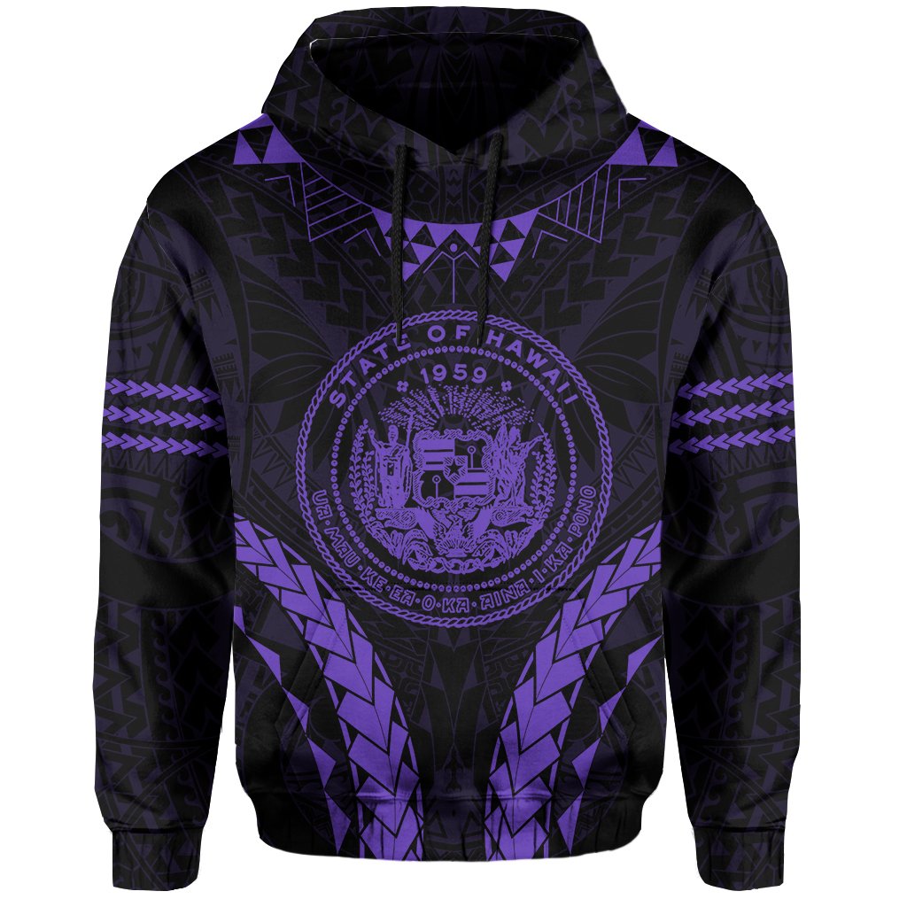 Polynesian Kakau Seal of Hawaii Hoodie Sport Style Version 2.0 Purple - Polynesian Pride