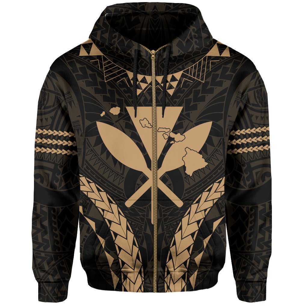 Polynesian Kakau Kanaka Map Hawaii zip Hoodie Sport Style Version 2.0 Gold - Polynesian Pride