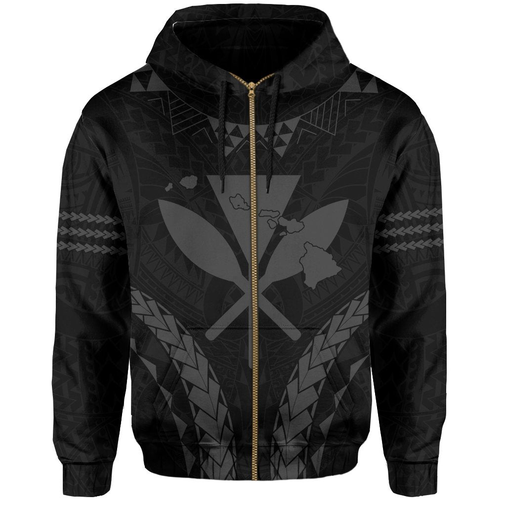 Polynesian Kakau Kanaka Map Hawaii Zip Hoodie Sport Style Version 2.0 Gray - Polynesian Pride