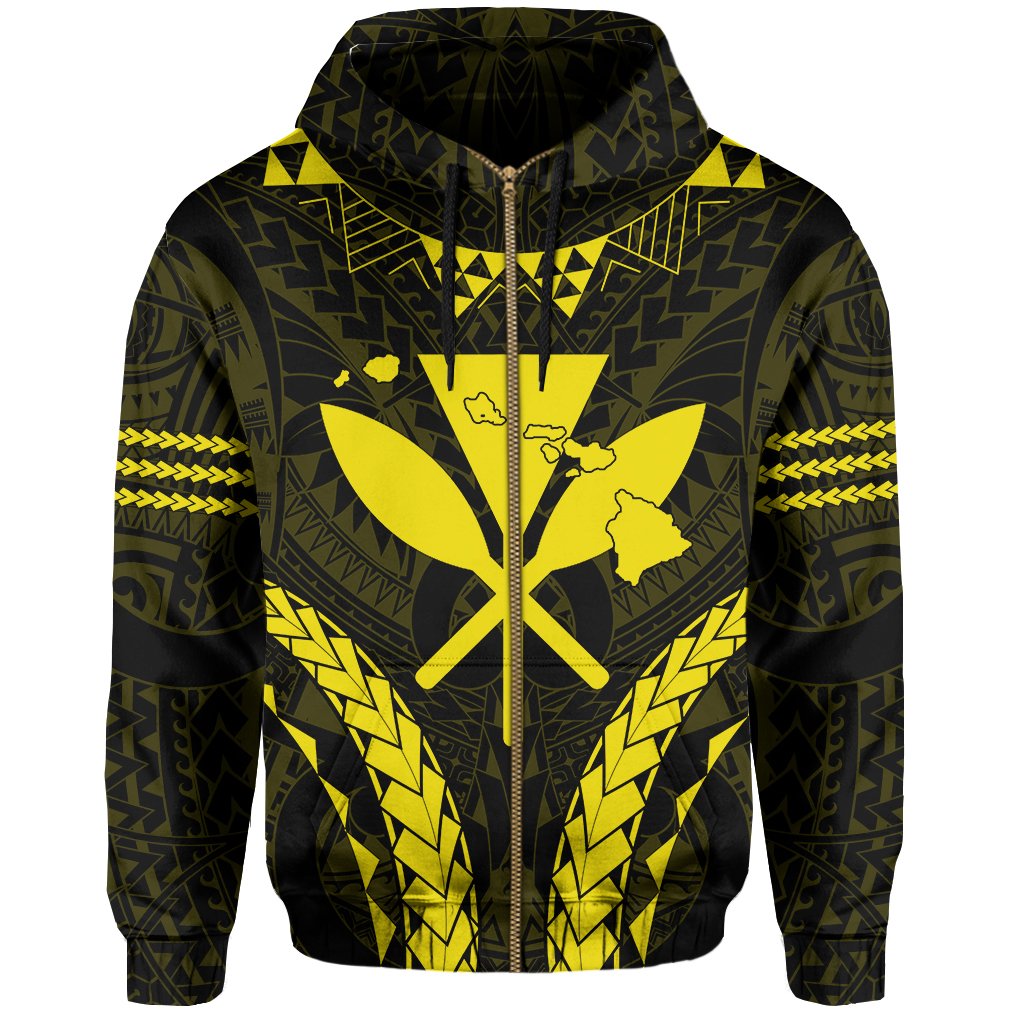 Polynesian Kakau Kanaka Map Hawaii Zip Hoodie Sport Style Version 2.0 Yellow - Polynesian Pride