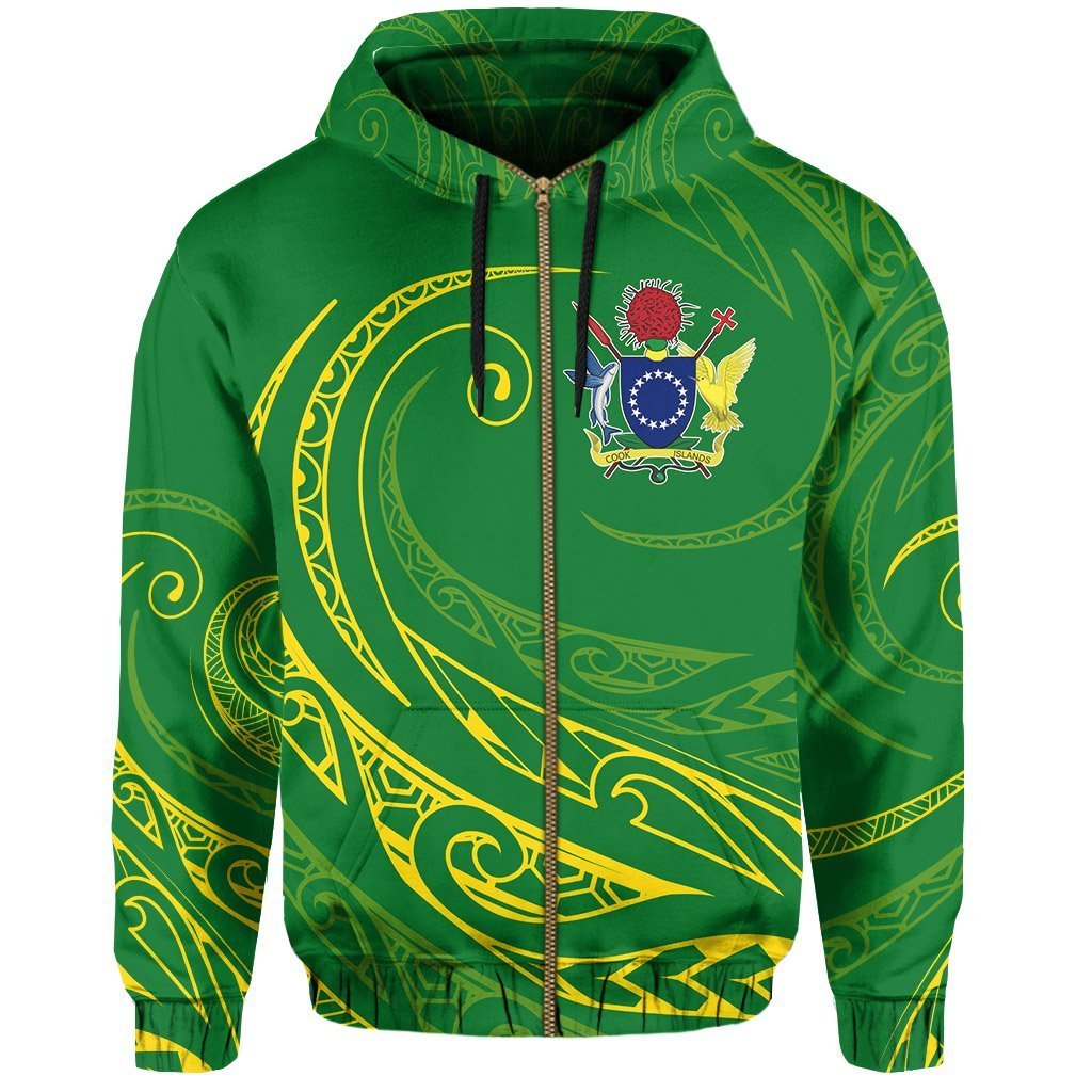 Cook Islands Zipper Hoodie Frida Style Unisex Black - Polynesian Pride