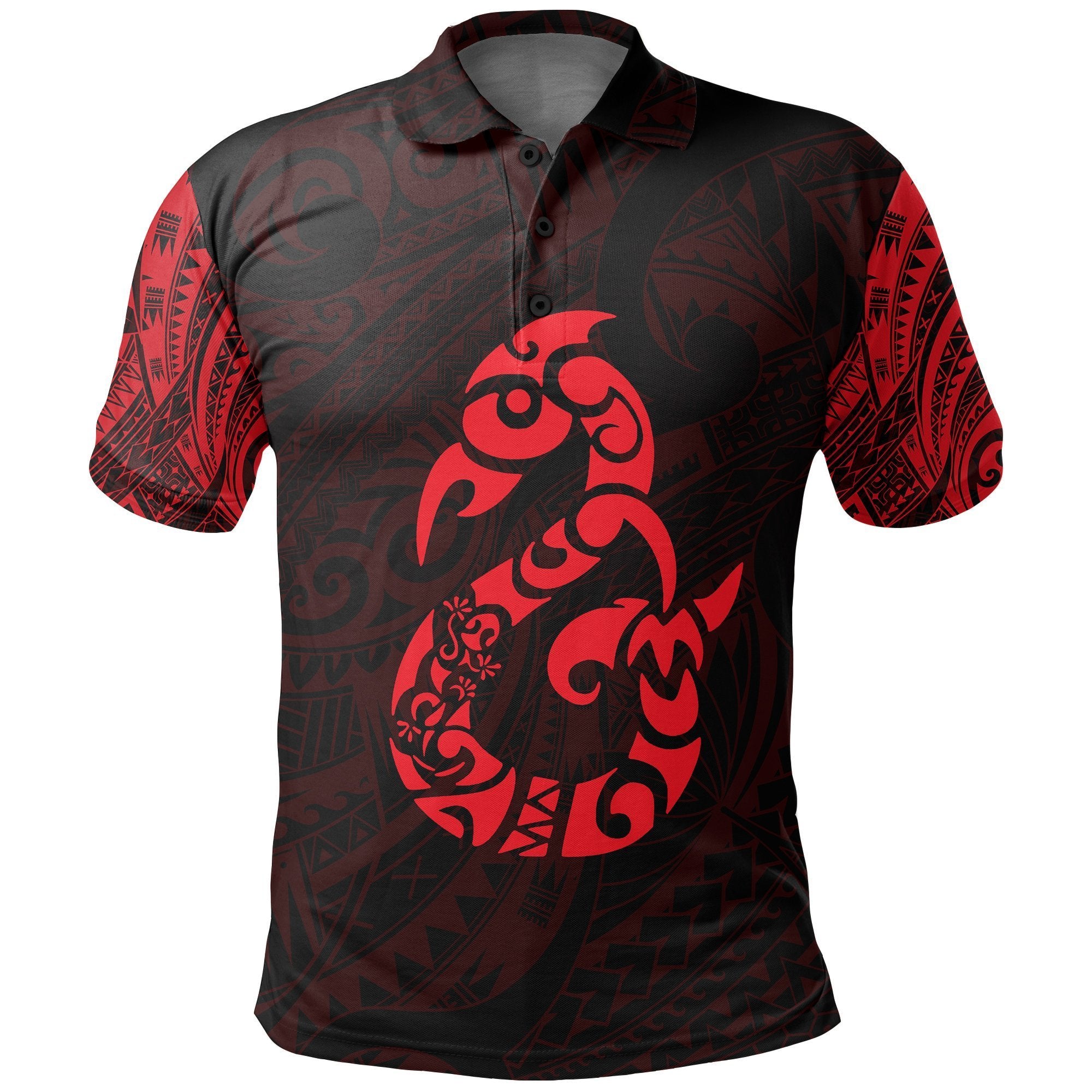 Manaia Maori Tattoo Polo Shirt Red Unisex Black - Polynesian Pride