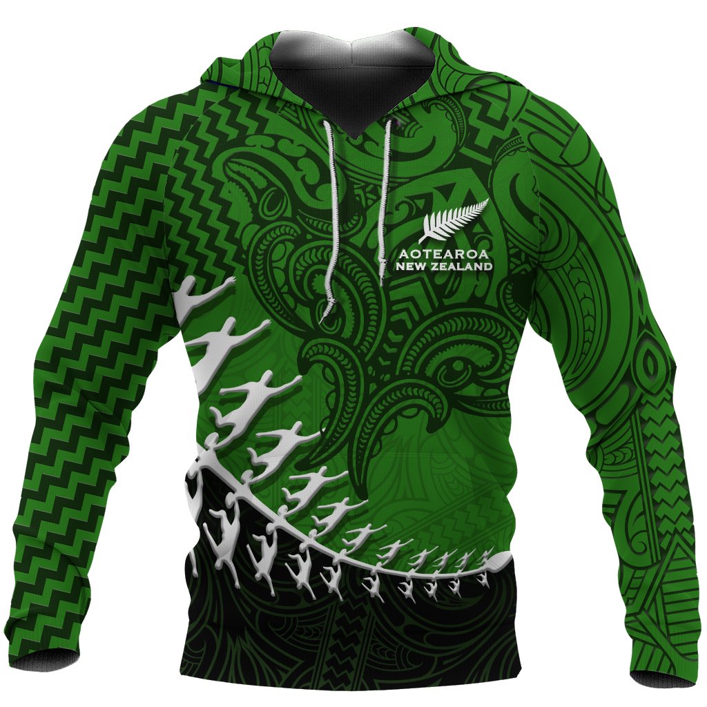 New Zealand Silver Fern Hoodie, Maori Manaia Rugby Player Pullover Hoodie Unisex Black - Polynesian Pride