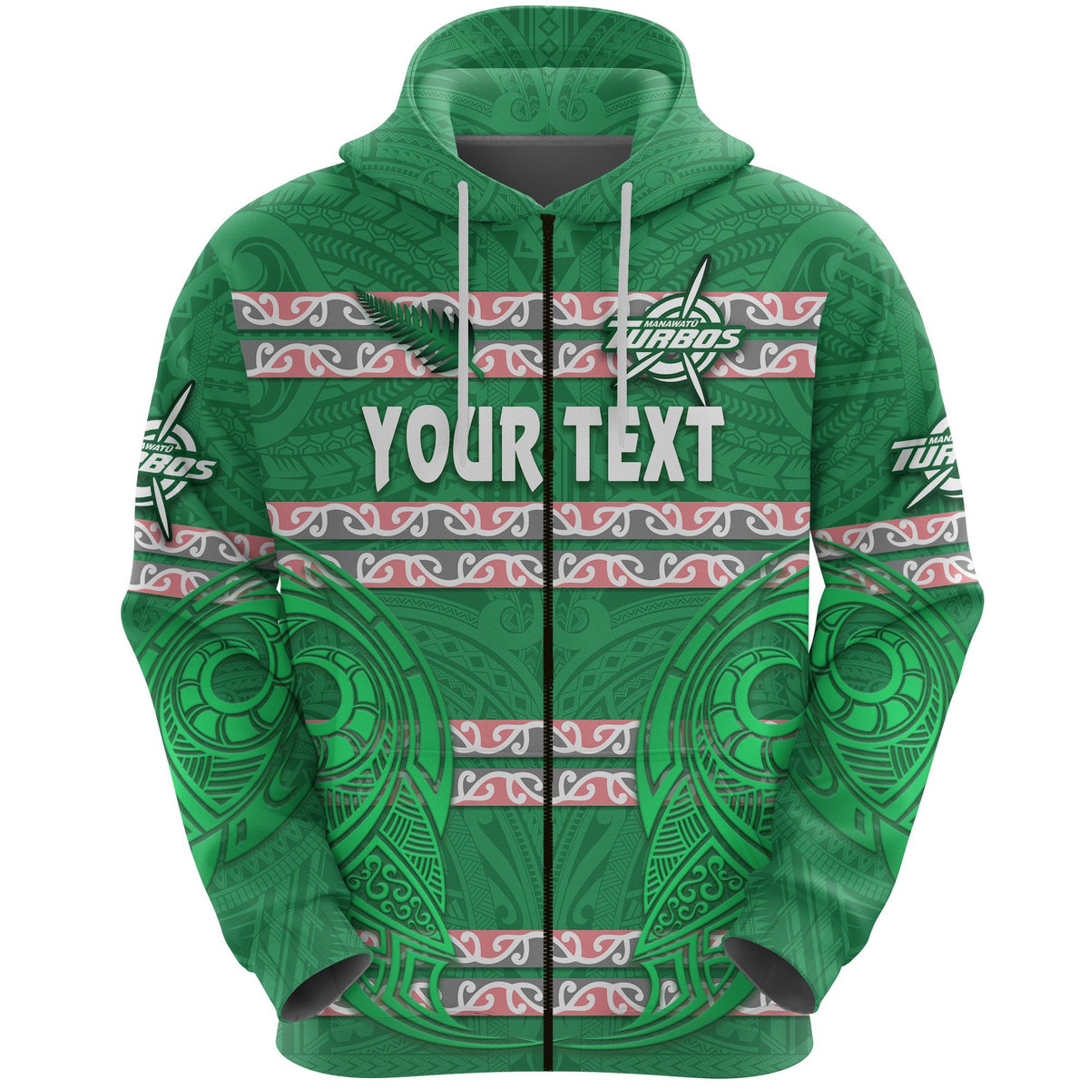 Custom Manawatu Turbos Zip Hoodie Maori Vibes Unisex Green - Polynesian Pride