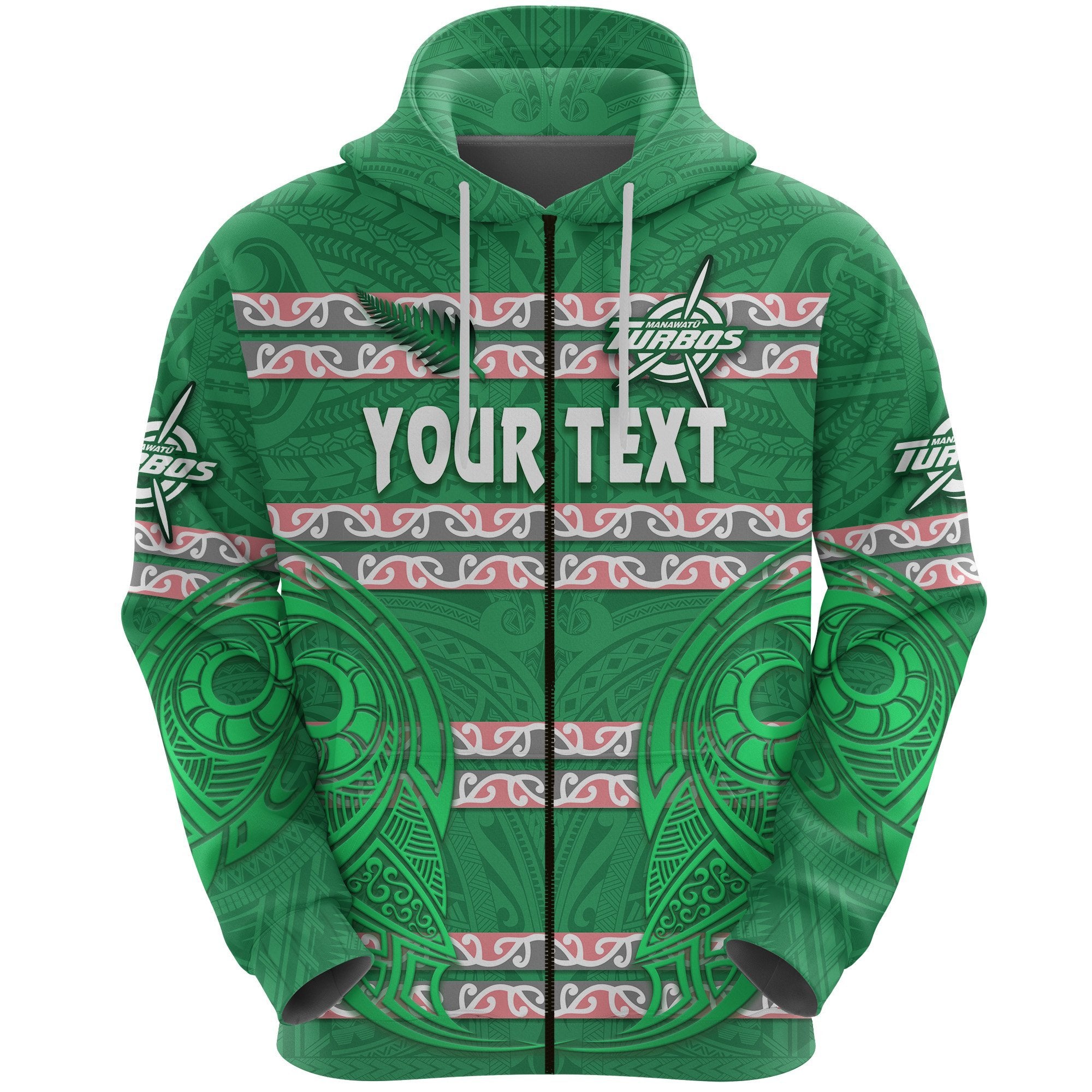 Custom Manawatu Turbos Zip Hoodie Maori Vibes Unisex Green - Polynesian Pride