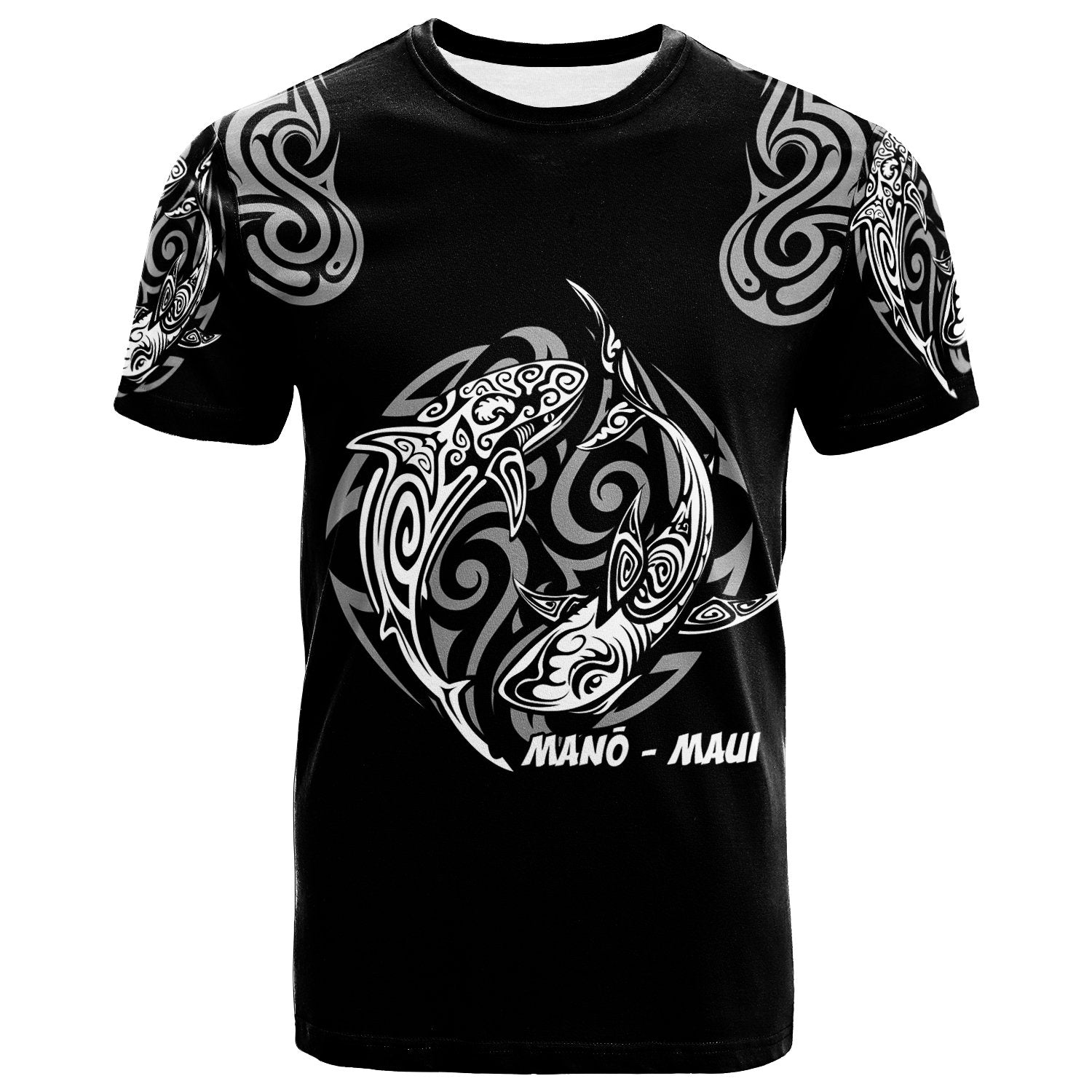 Hawaii T Shirt Hawaiian Shark Tattoo Black Color Unisex Black - Polynesian Pride