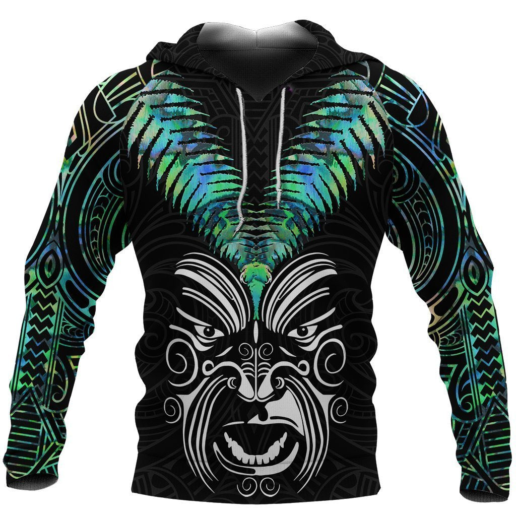 New Zealand Maori Moko Hoodie Paua Shell Unisex Black - Polynesian Pride