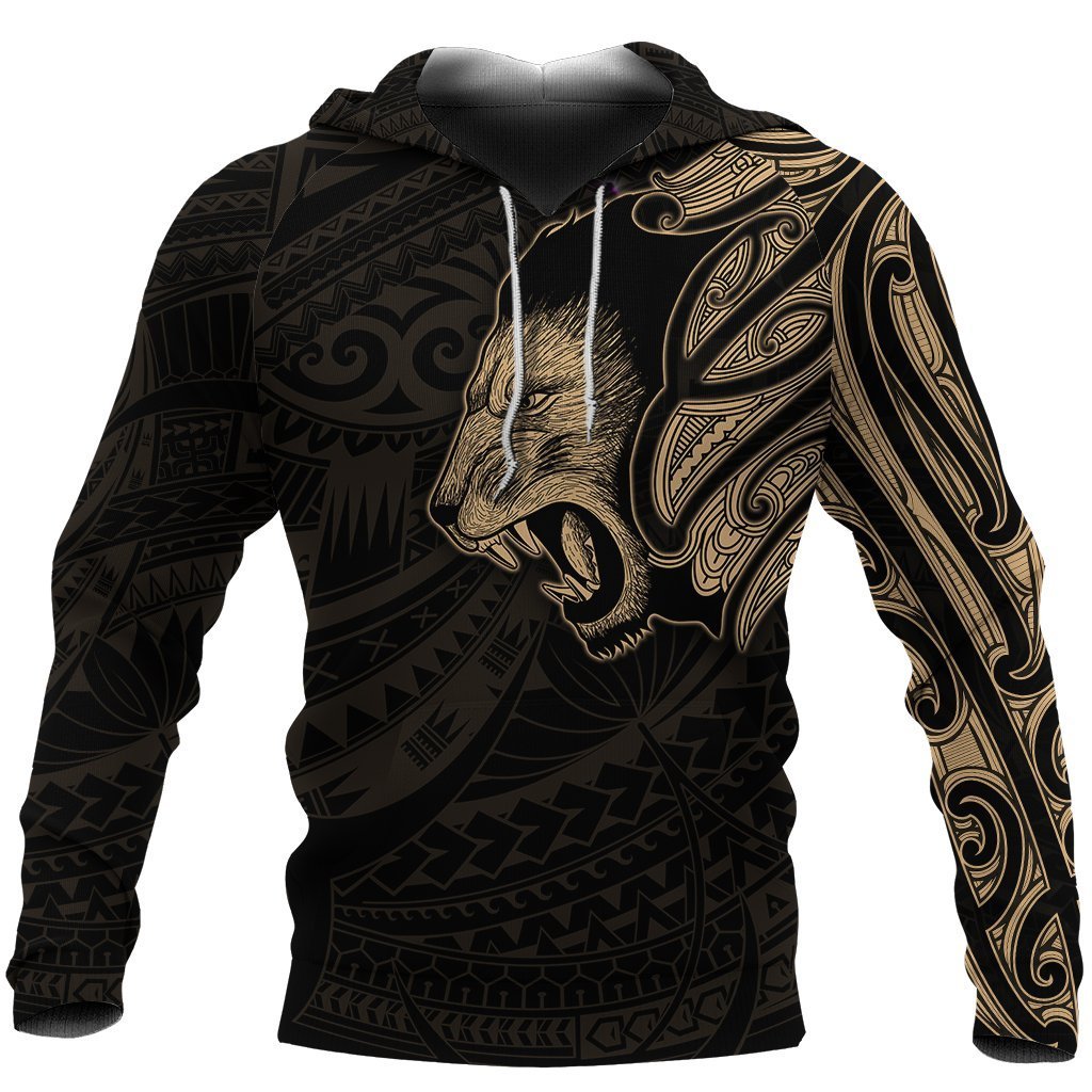 Polynesian Maori Lion Tattoo Pullover Hoodie Multicolor Unisex Gold - Polynesian Pride