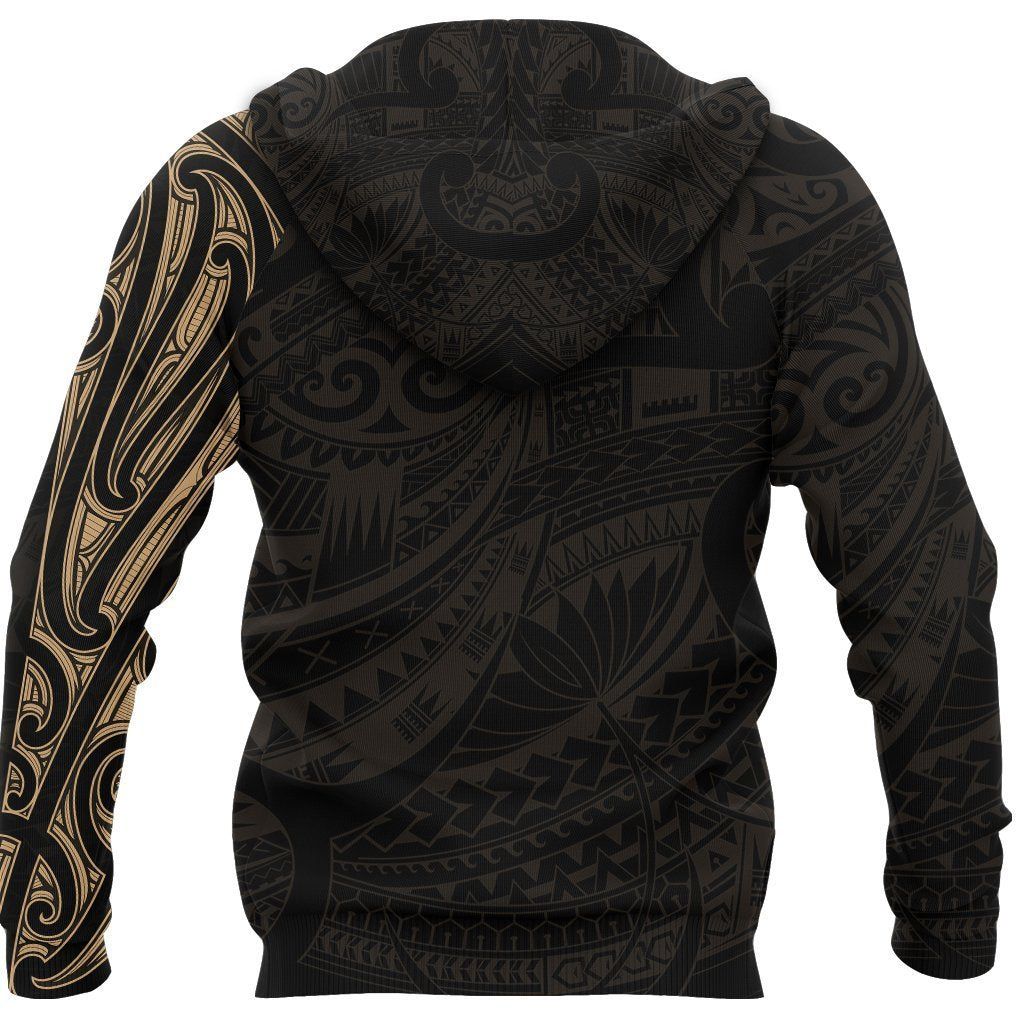 New Zealand Hoodie, Maori Lion Tattoo Pullover Hoodie Gold - Polynesian Pride