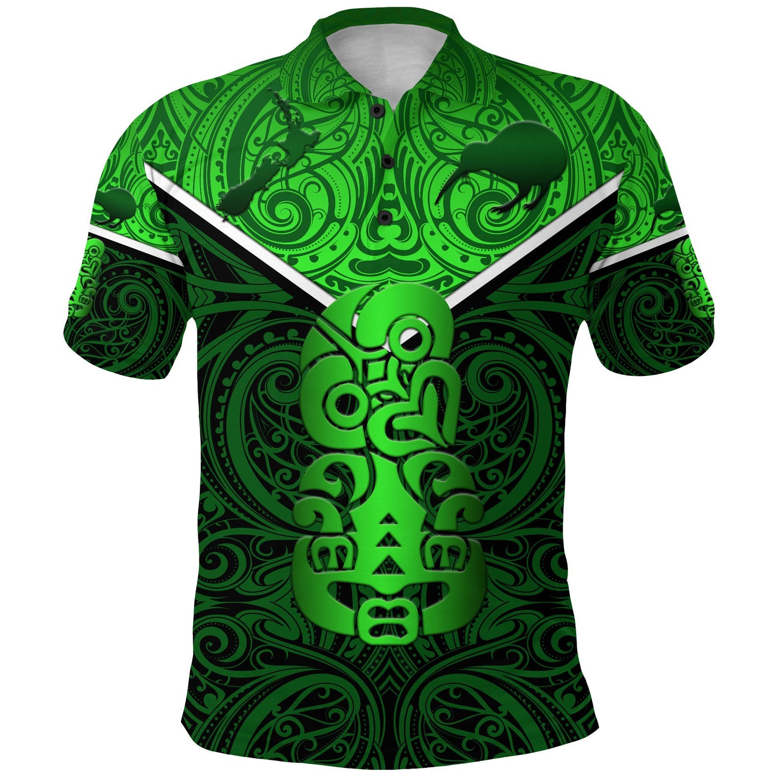 New Zealand Maori Rugby Polo Shirt Pride Version Green Unisex Green - Polynesian Pride