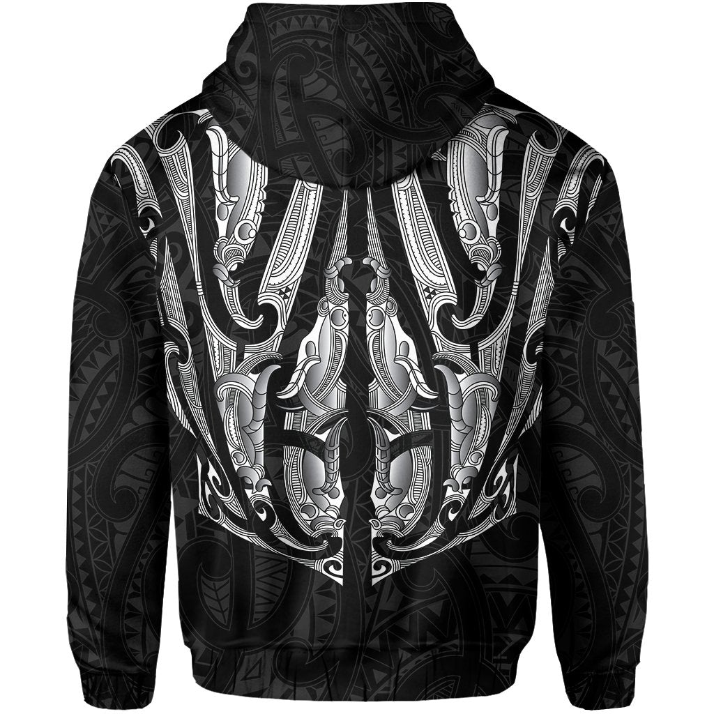 Maori Ta Moko Zip Hoodie New Zealand White - Polynesian Pride