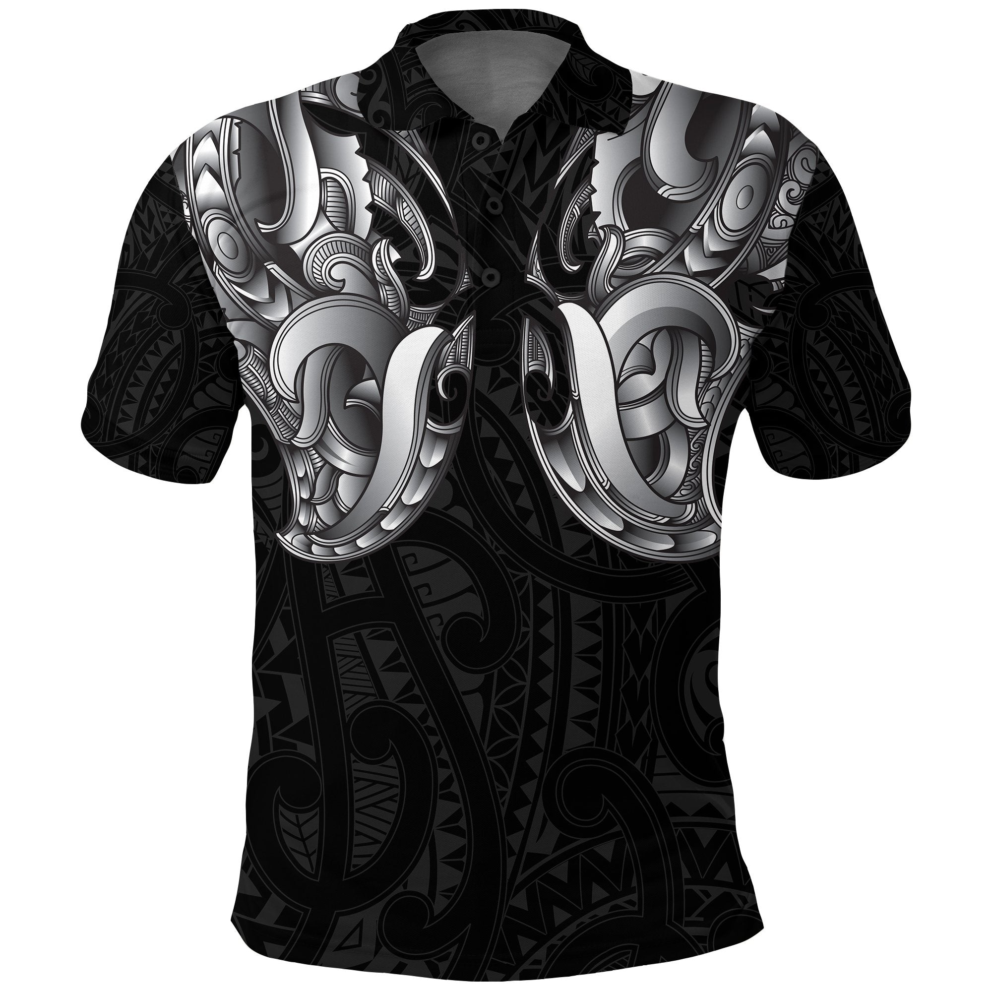 Maori Ta Moko Polo Shirt New Zealand White Unisex Black - Polynesian Pride