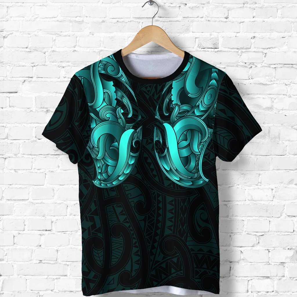 Maori Ta Moko T Shirt New Zealand Turquoise Unisex Black - Polynesian Pride