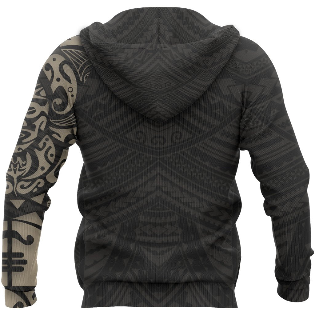 Maori Tattoo Hoodie, New Zealand Lion Tattoo Zipper Hoodie Tan - Polynesian Pride