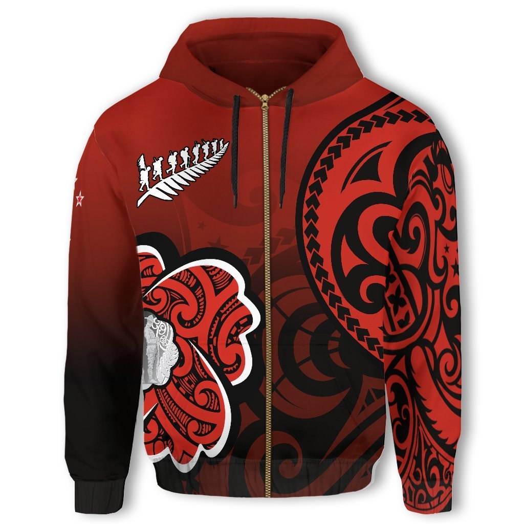 Lest We Forget Zip Hoodie, Maori Poppy Flowers Full Zip Hoodie Unisex Black - Polynesian Pride