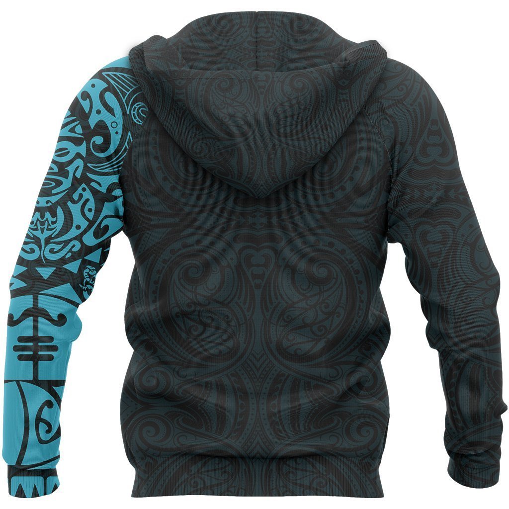 Maori Tangaroa Tattoo New Zealand Zip Hoodie Blue - Polynesian Pride