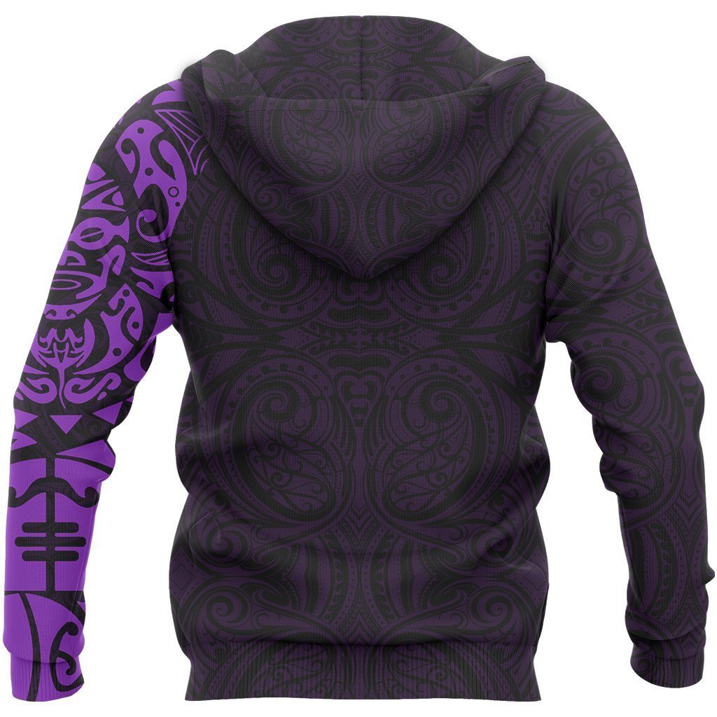 Maori Tangaroa Tattoo Zip Hoodie Customized Purple - Polynesian Pride