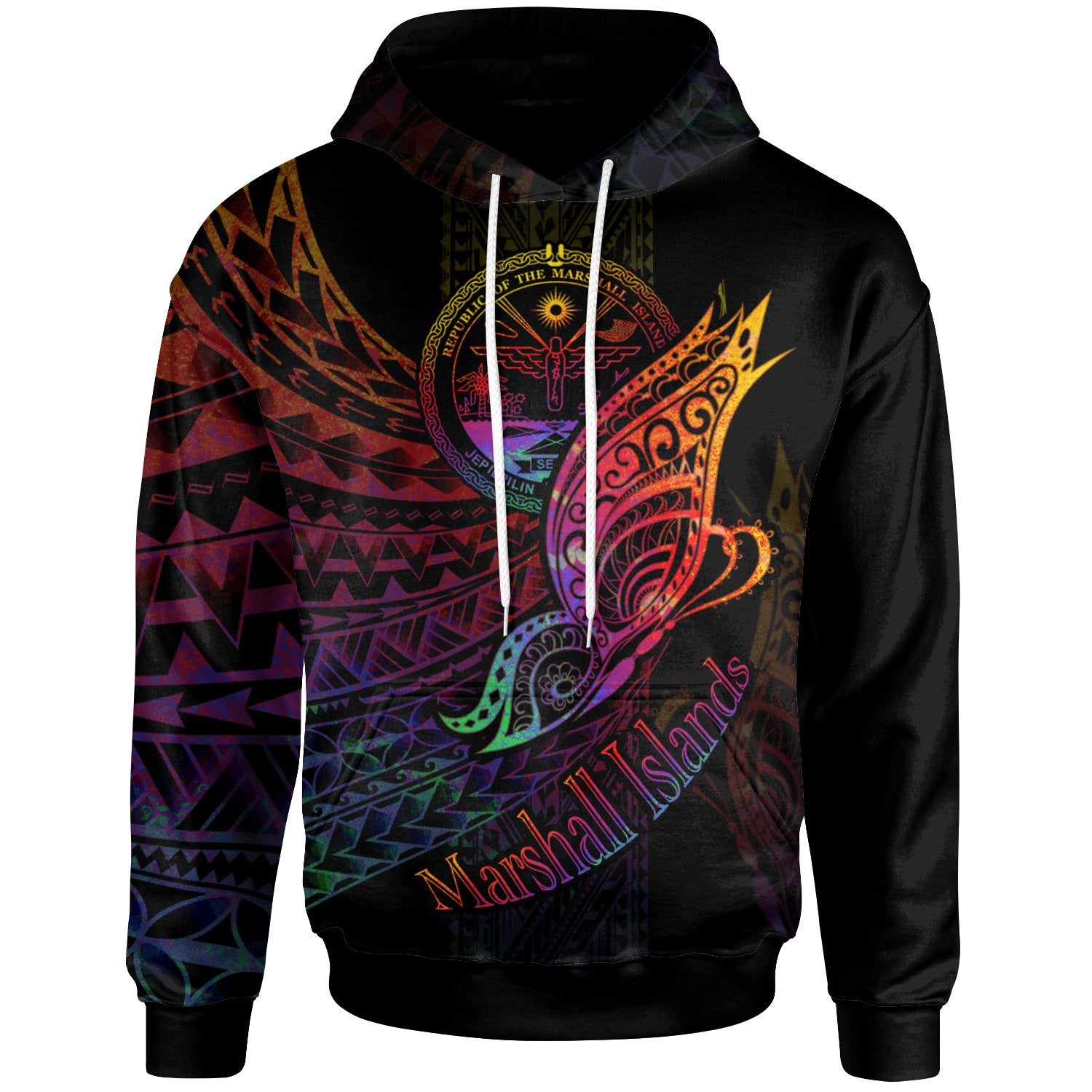 Marshall Islands Hoodie Butterfly Polynesian Style Unisex Black - Polynesian Pride