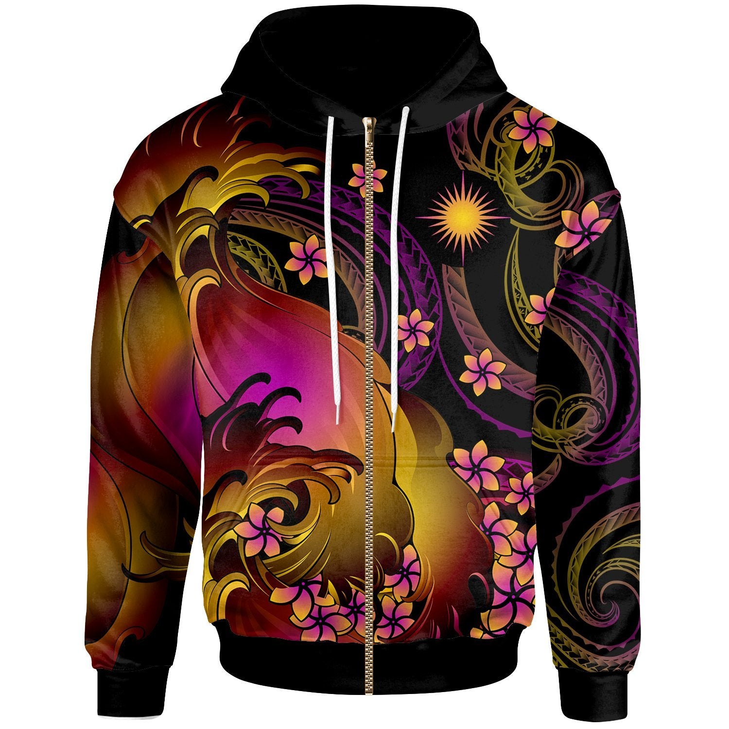 Kosrae Zip up Hoodie Kosrae in wave Unisex Black - Polynesian Pride