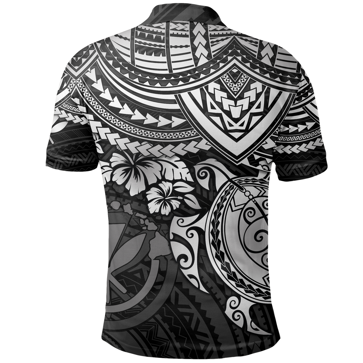 Hawaii Polo Shirt Kanaka Maoli White Turtle Hibiscus - Polynesian Pride