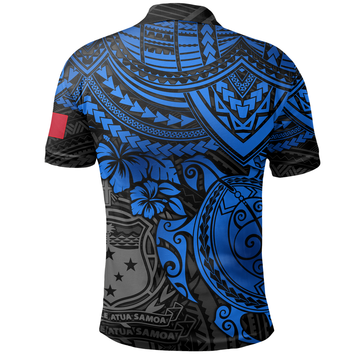 Samoa Polo Shirt Samoan FLag Coat Of Arms Blue Turtle Hibiscus - Polynesian Pride