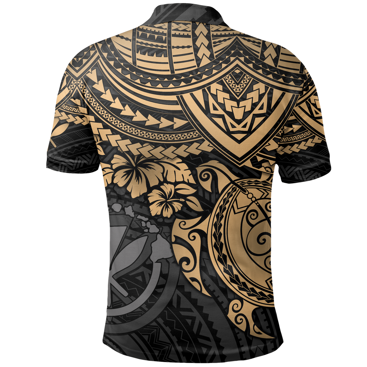 Hawaii Polo Shirt Kanaka Maoli Gold Turtle Hibiscus - Polynesian Pride