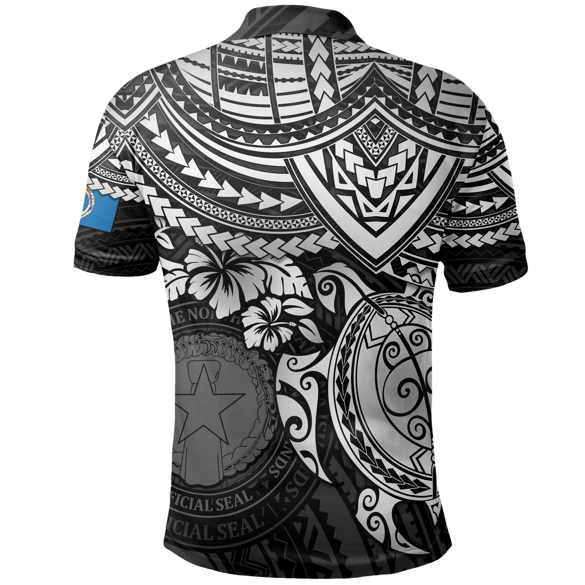 Northern Mariana Islands Polo Shirt Flag Seal White Turtle Hibiscus - Polynesian Pride
