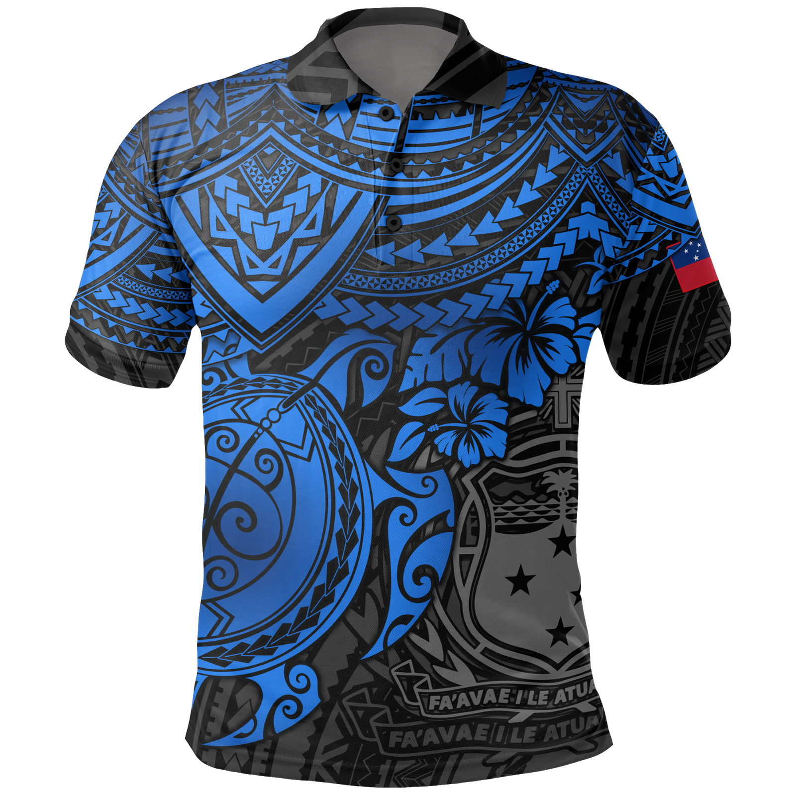 Samoa Polo Shirt Samoan FLag Coat Of Arms Blue Turtle Hibiscus Unisex BLUE - Polynesian Pride