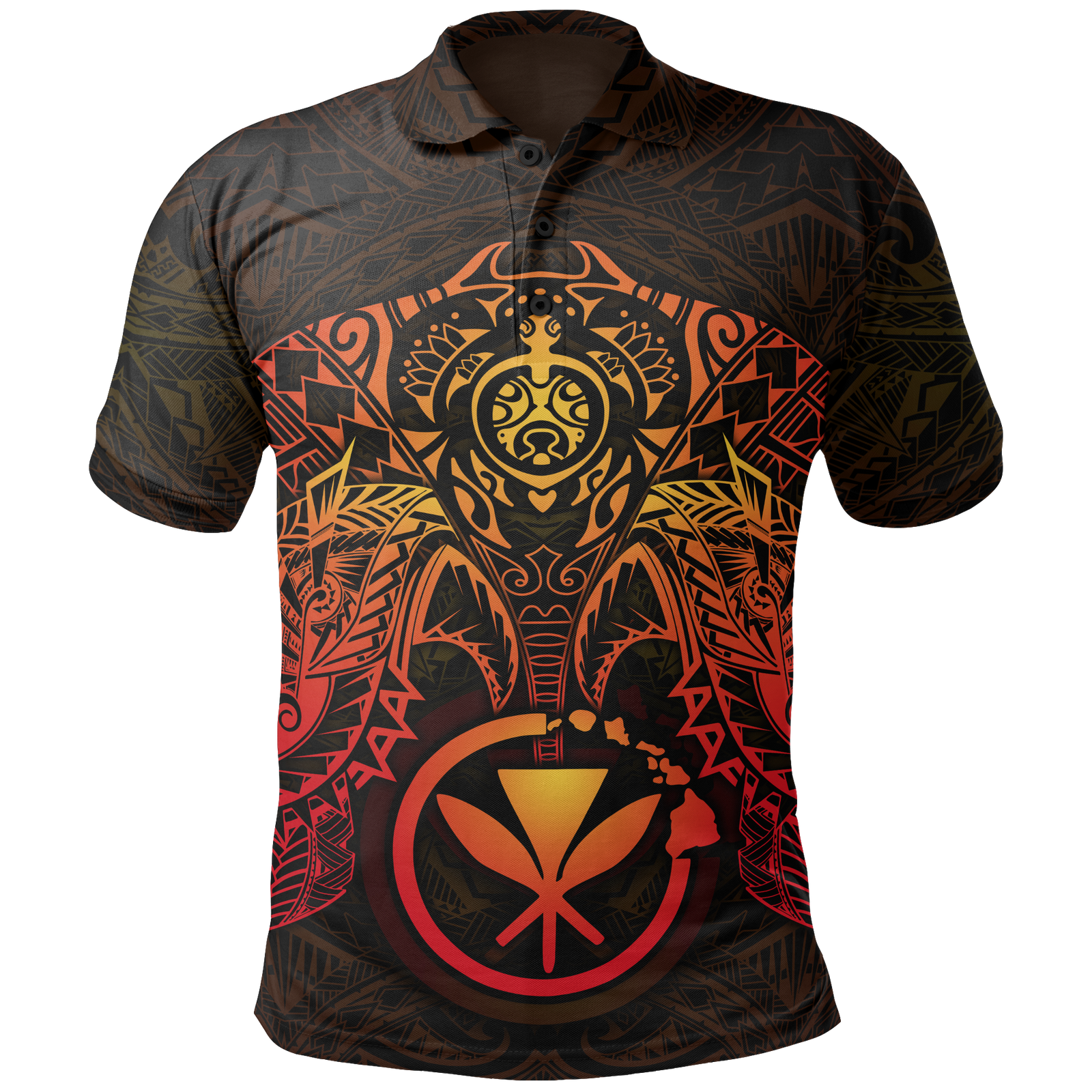 Hawaii Polo Shirt Red Kanaka Maoli Turtle Manta Ray Unisex RED - Polynesian Pride