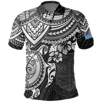 Fiji Polo Shirt Viti Flag White Turtle Hibiscus Unisex White - Polynesian Pride